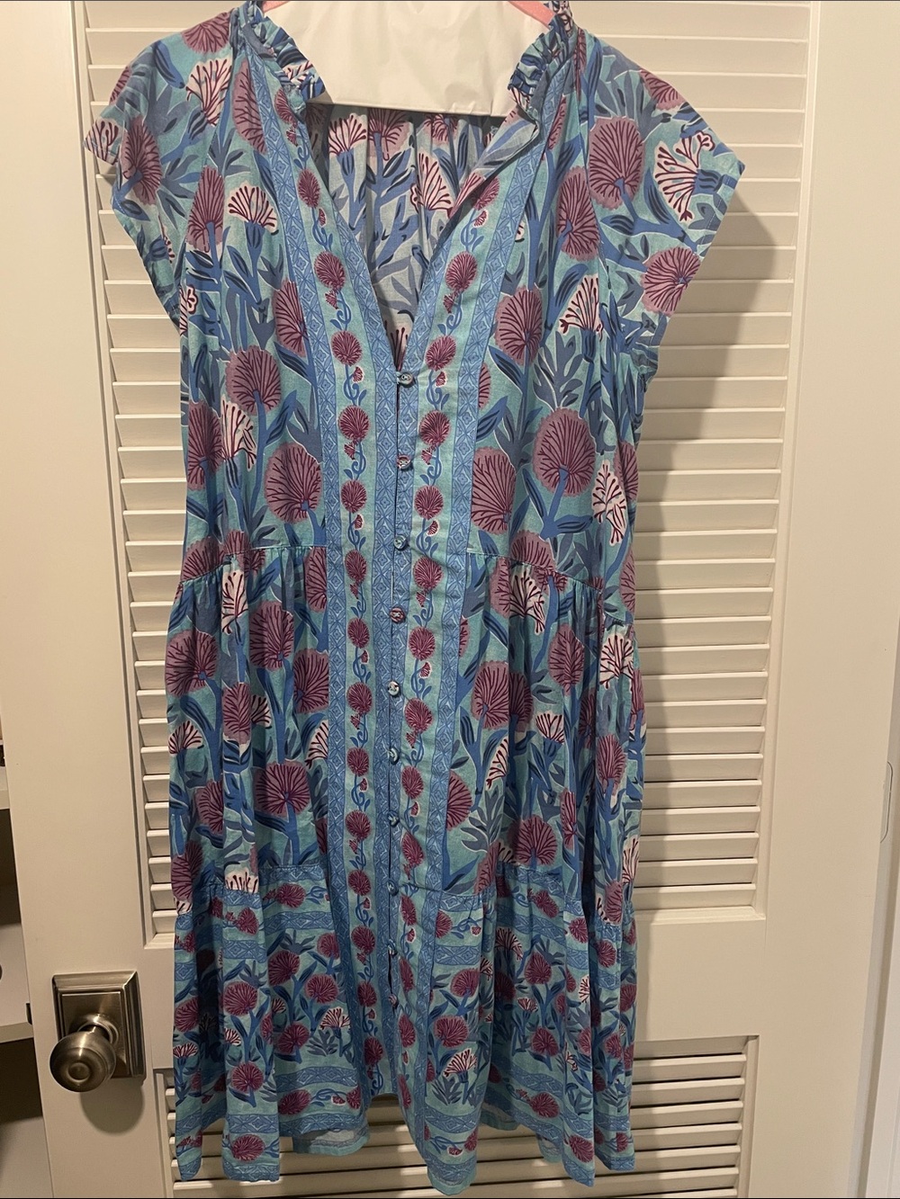 Blue Floral Button-Front Midi Dress